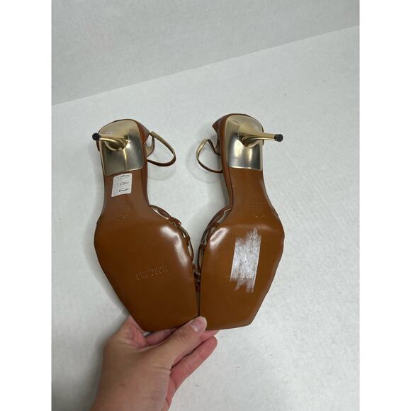 Moschino White Label Designer Brown Luxury Ankle Strap Open Square Toe Heels 9.5 - Picture 7 of 10